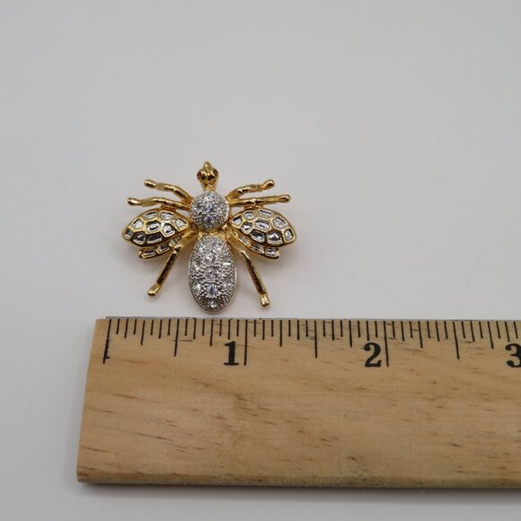 Bumble Bee Rhinestone Silver Gold Tone Brooch - Picture 6 of 6